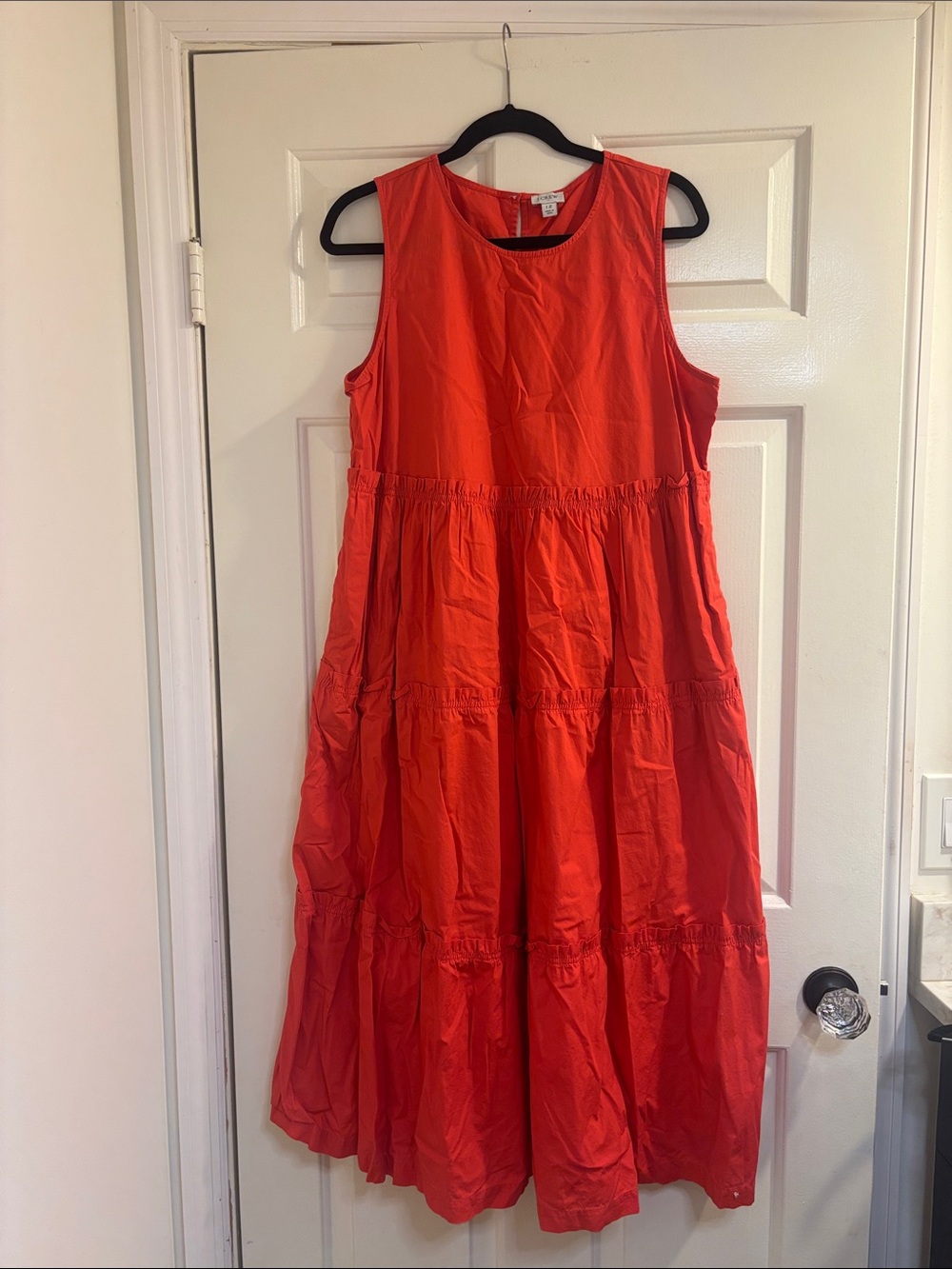 J. Crew Bright Red Sleeveless Tiered Maxi Dress